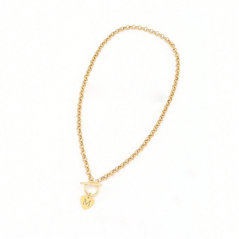 Letter Necklace with Heart-Shaped Stainless Steel Pendant