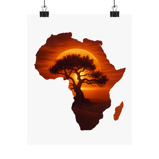 Unique Africa Map Sunset Poster 8" x 10" Matte