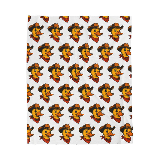 Whimsical Cowboy Duck Velveteen Plush Blanket 50" × 60"