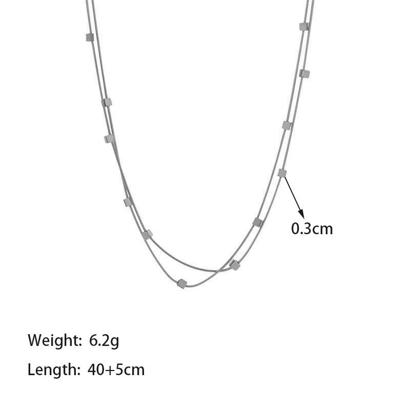 Square Double-Layer Necklace Steel