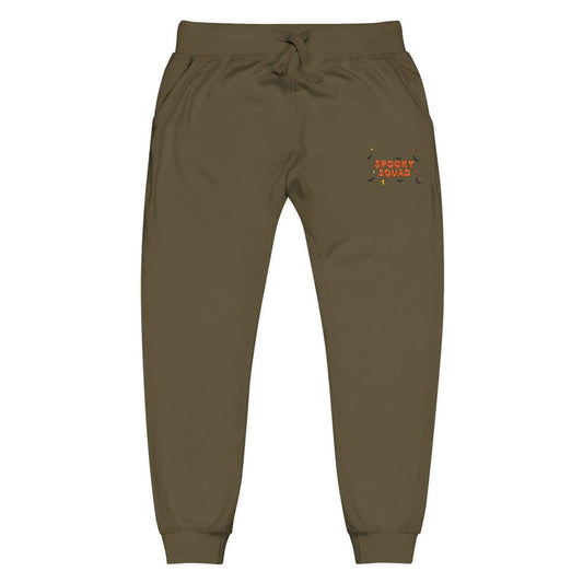 Embroidered Unisex Fleece Sweatpants with Spooky Squad Halloween Design Military Green