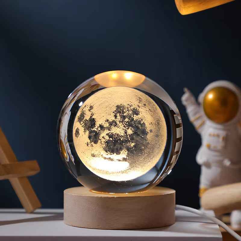3D Crystal Ball Planet Night Light Moon