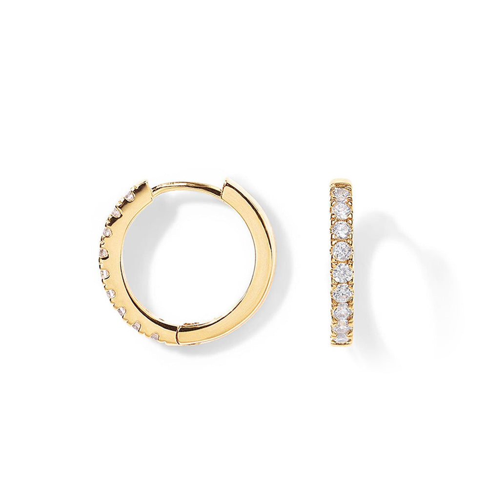 Copper-Plated Genuine Gold Round Zirconia Earrings 14k gold-12mm