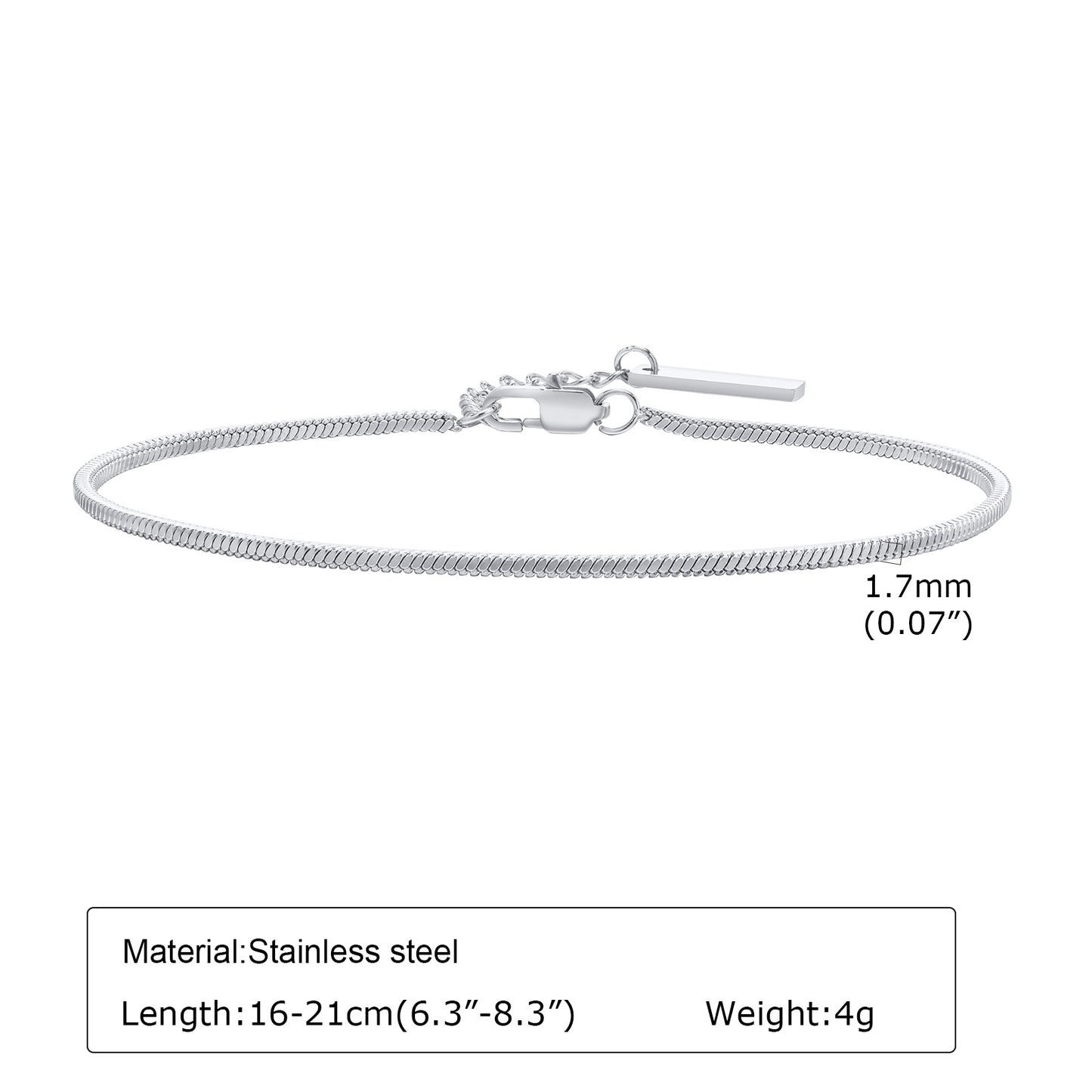 Stainless Steel Square Snake Chain Bracelet Steel color 16cm