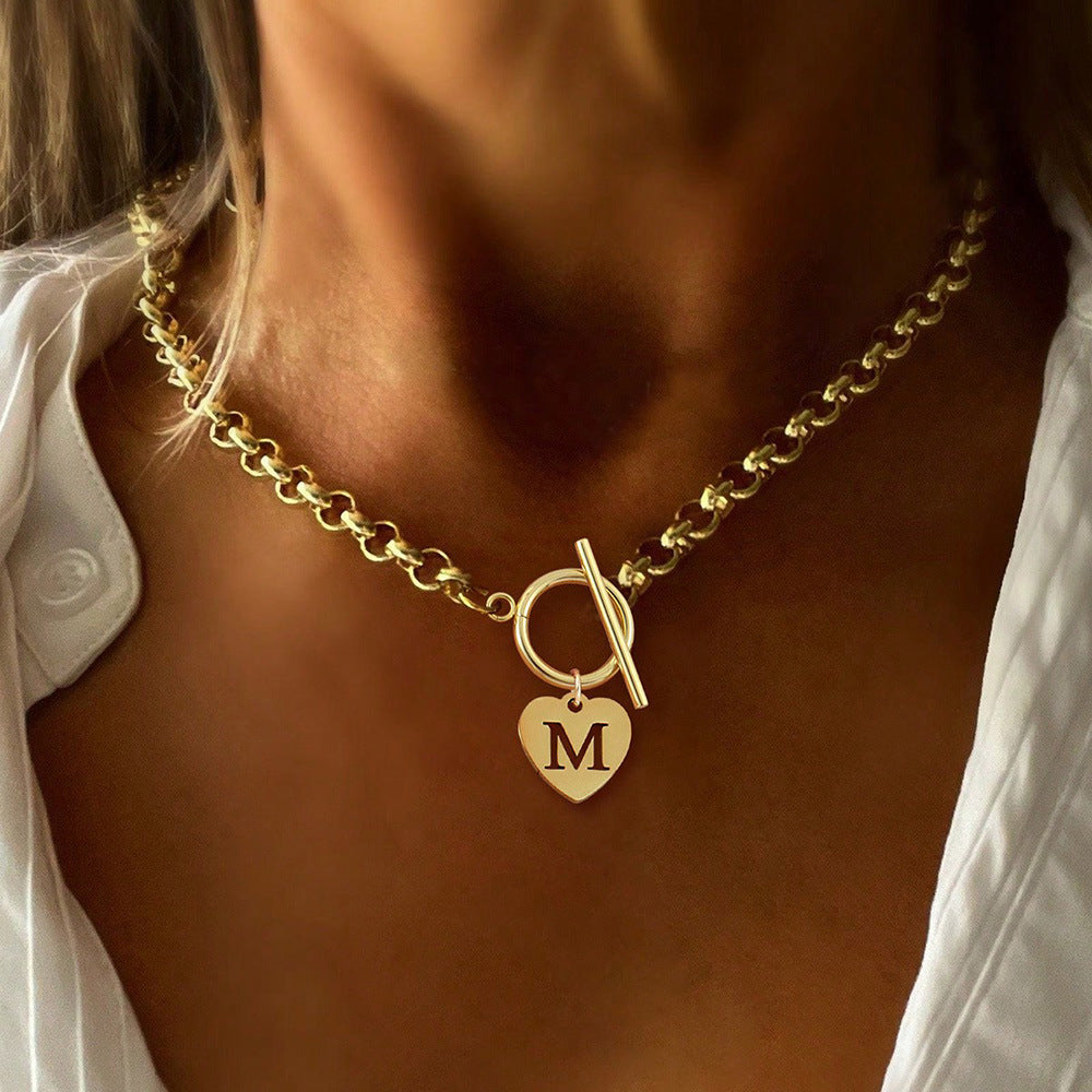 Letter Necklace with Heart-Shaped Stainless Steel Pendant