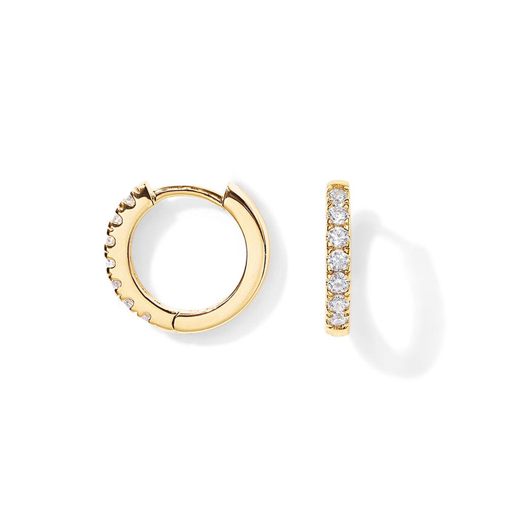 Copper-Plated Genuine Gold Round Zirconia Earrings 14k gold-10mm