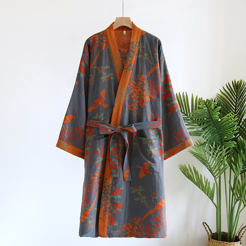 Women's Japanese Style Cotton Gauze Kimono Nightgown