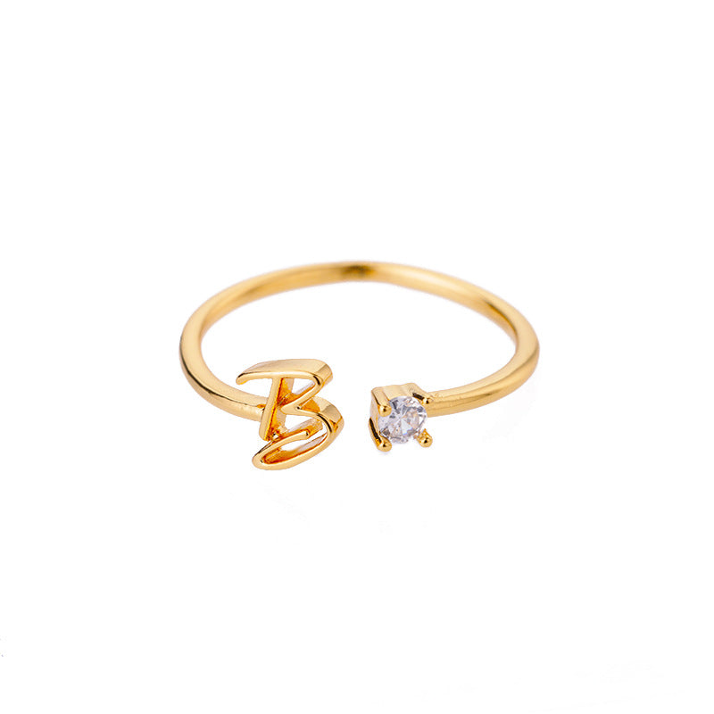 26 Letter Creative Finger Ring B Gold