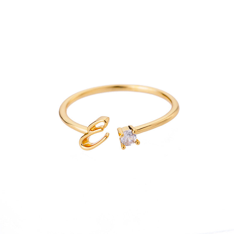26 Letter Creative Finger Ring E Gold