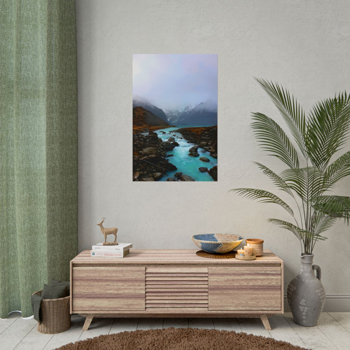 Mount Cook Glacial River Wall Art, NZ Hooker Valley Scenic Print