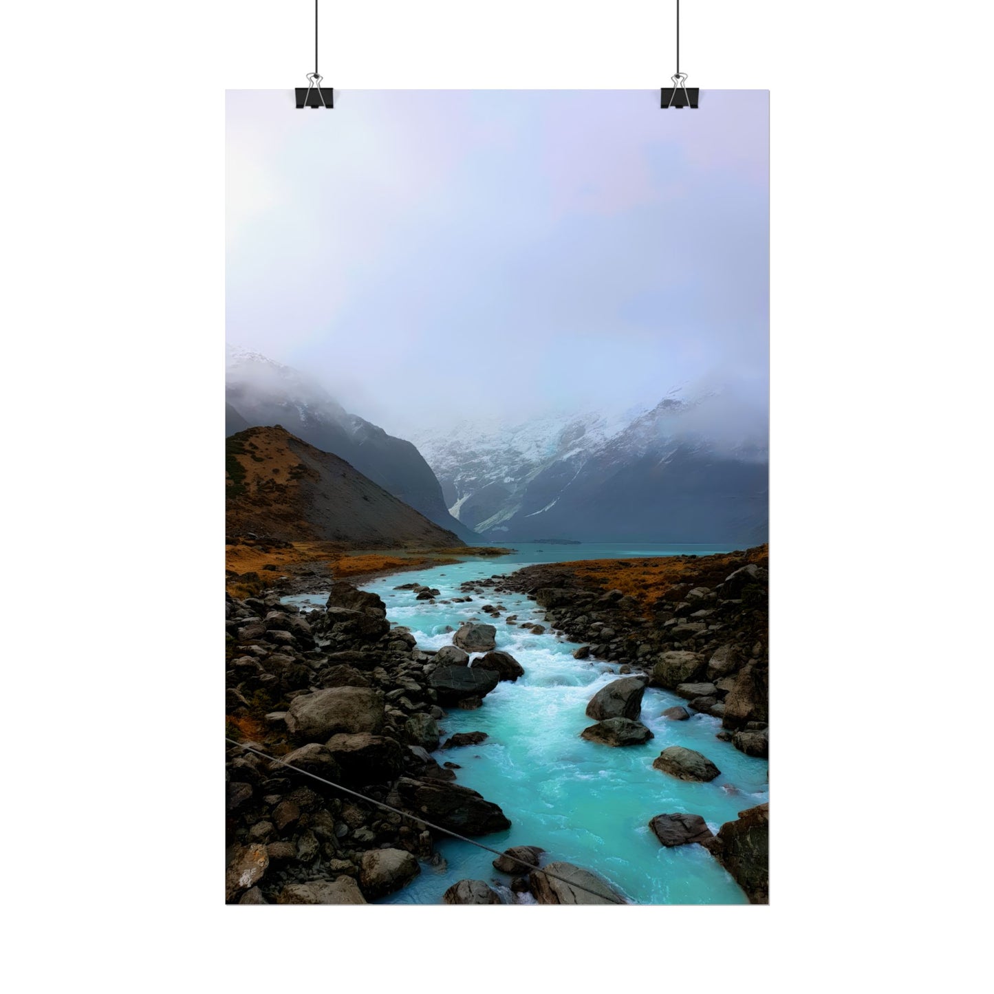 Mount Cook Glacial River Wall Art, NZ Hooker Valley Scenic Print