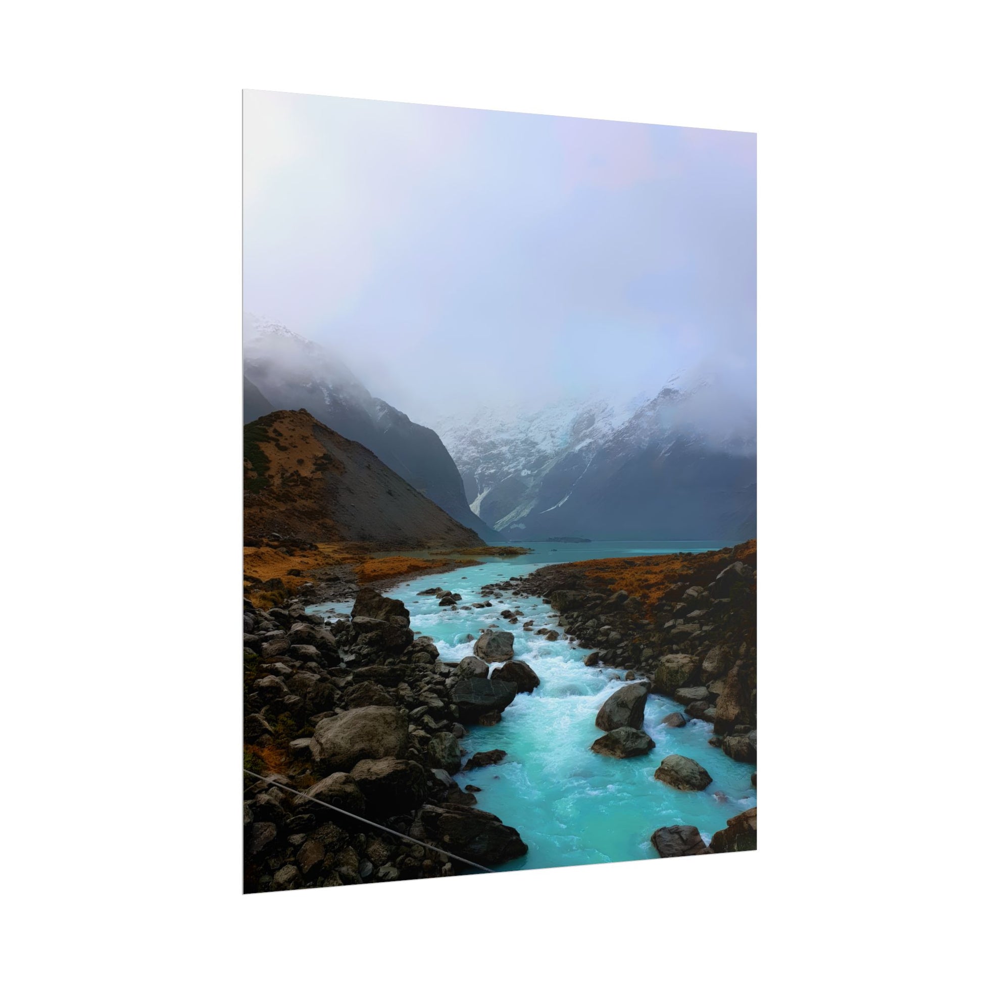 Mount Cook Glacial River Wall Art, NZ Hooker Valley Scenic Print