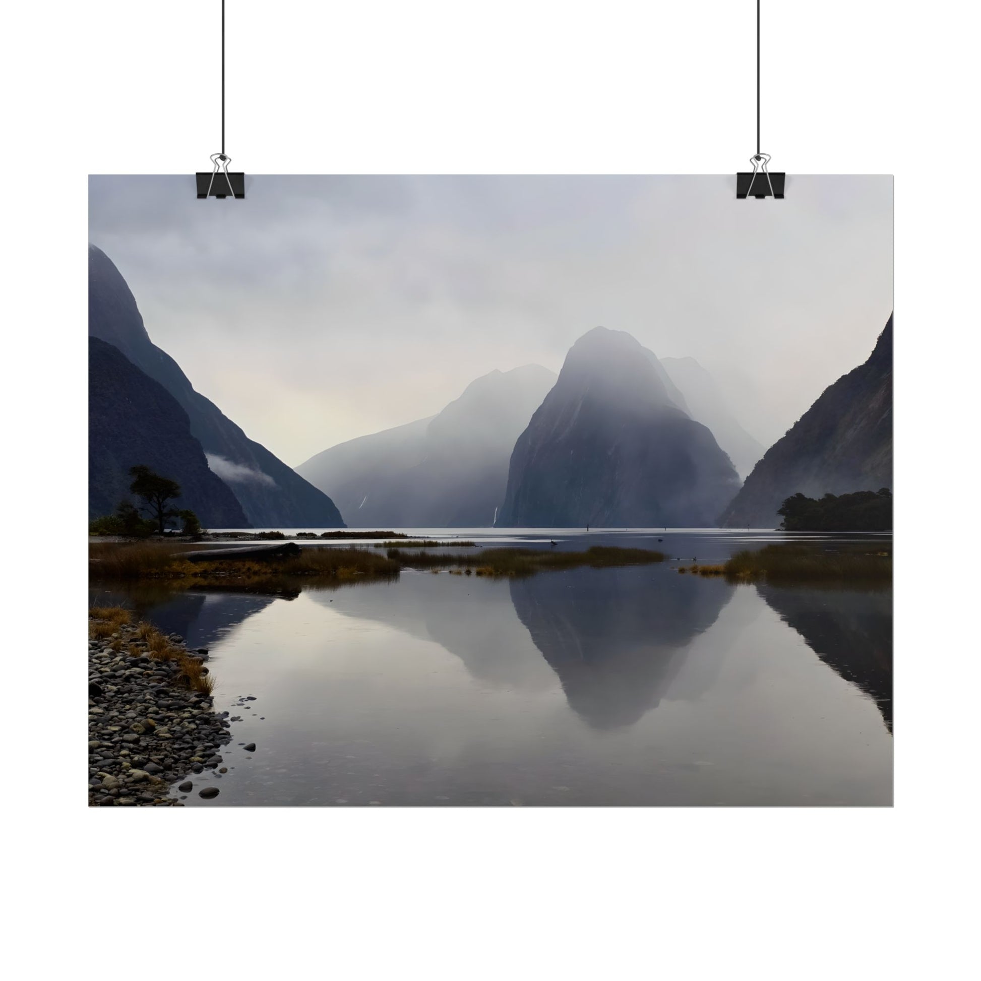 Misty Milford Sound New Zealand Landscape Photo Rolled Poster Wall Art