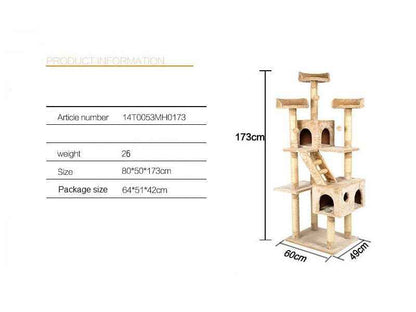173CM High - Cat Tree House Scratching Post Condo