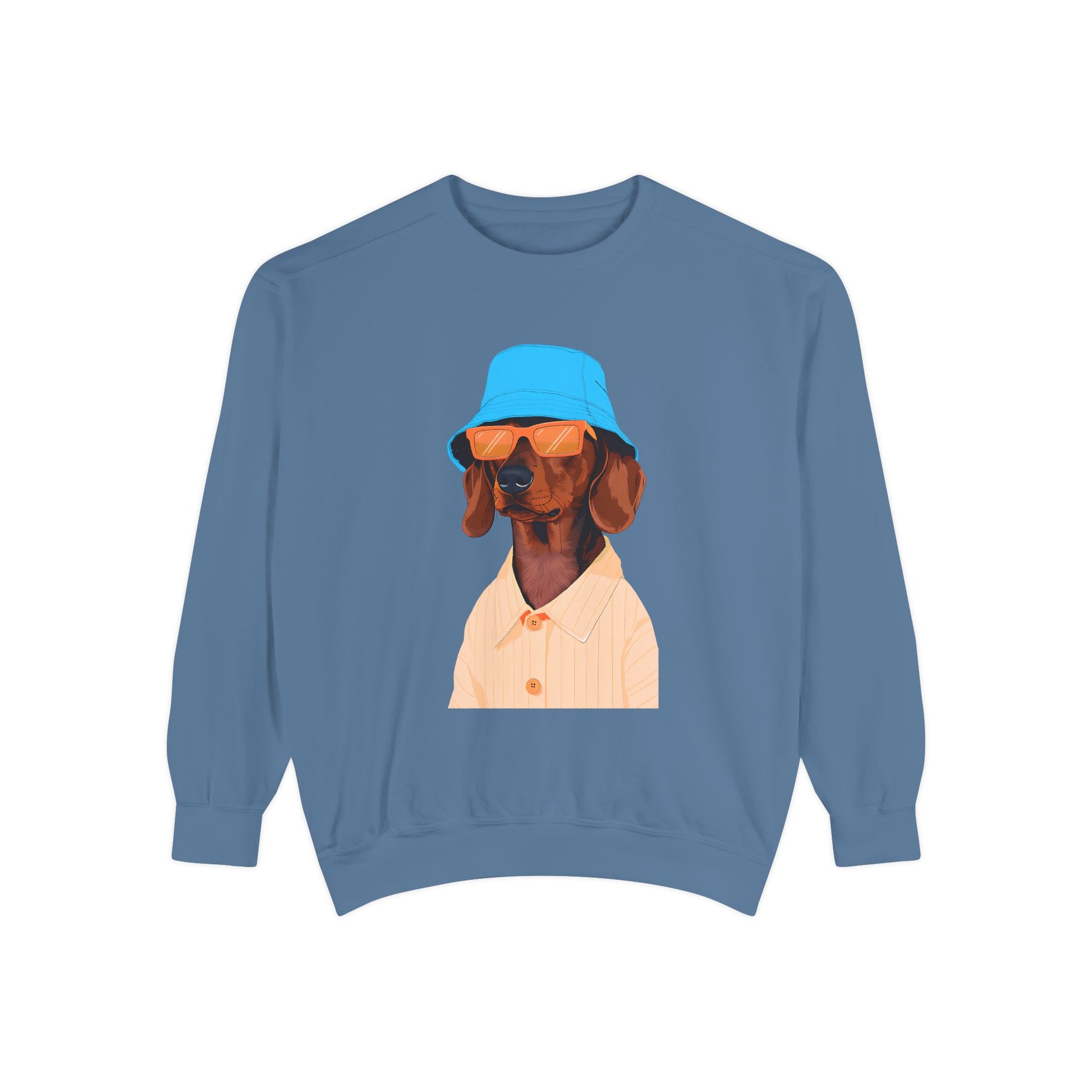 Cool Dog in Floppy Hat Sweatshirt Blue Jean