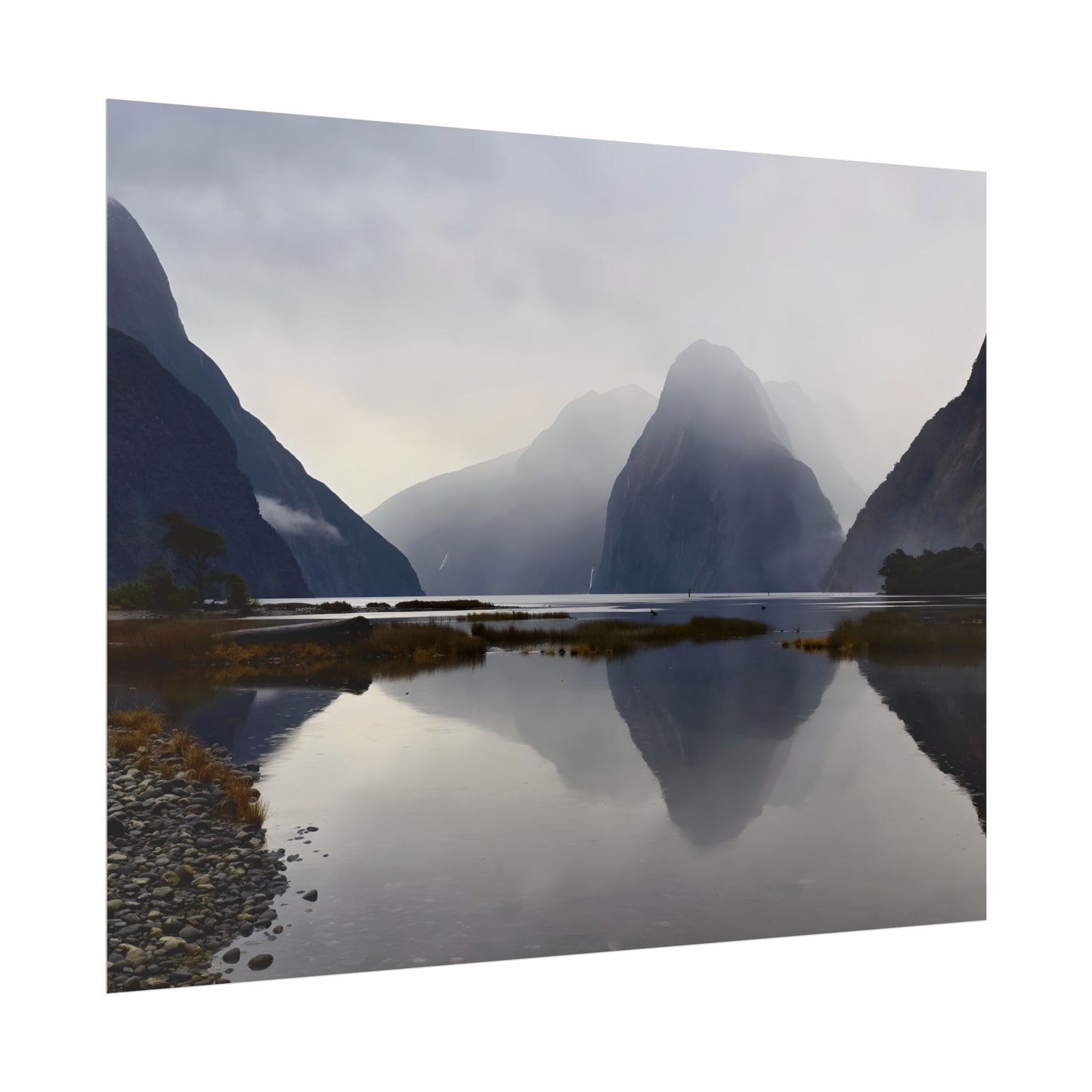 Misty Milford Sound New Zealand Landscape Photo Rolled Poster Wall Art