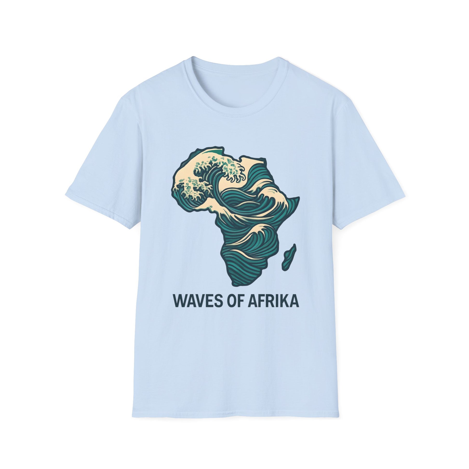 Waves of Afrika T-Shirt, Unique African Map Art Tee Light Blue