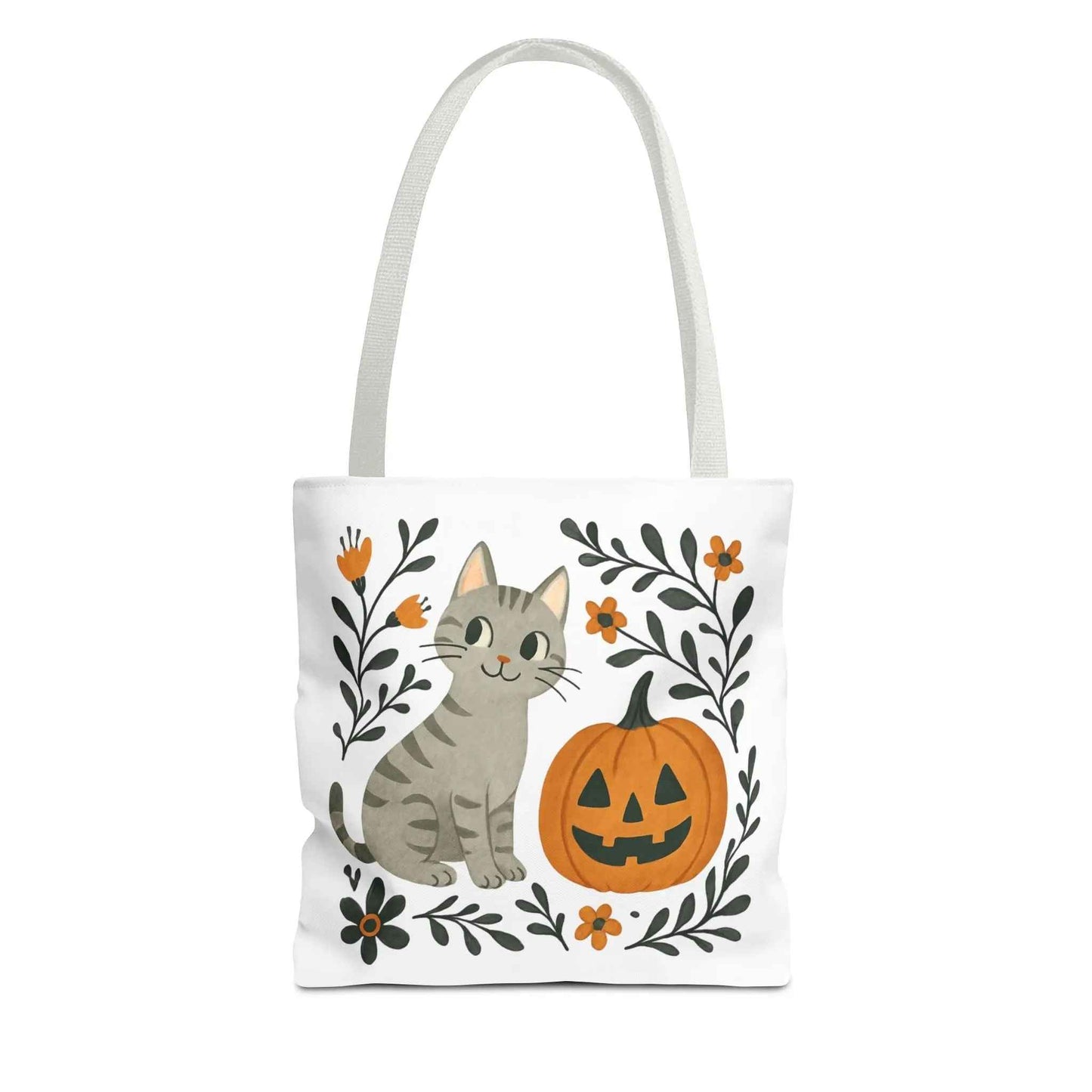 Adorable Cat Pumpkin Tote Bag 13" × 13'' White