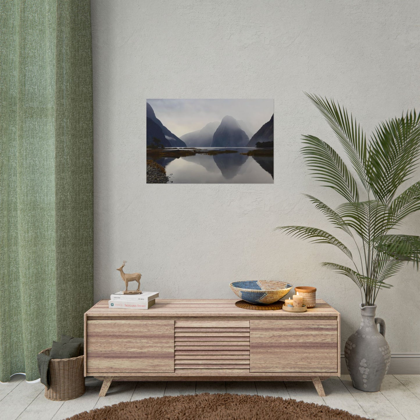 Misty Milford Sound New Zealand Landscape Photo Rolled Poster Wall Art