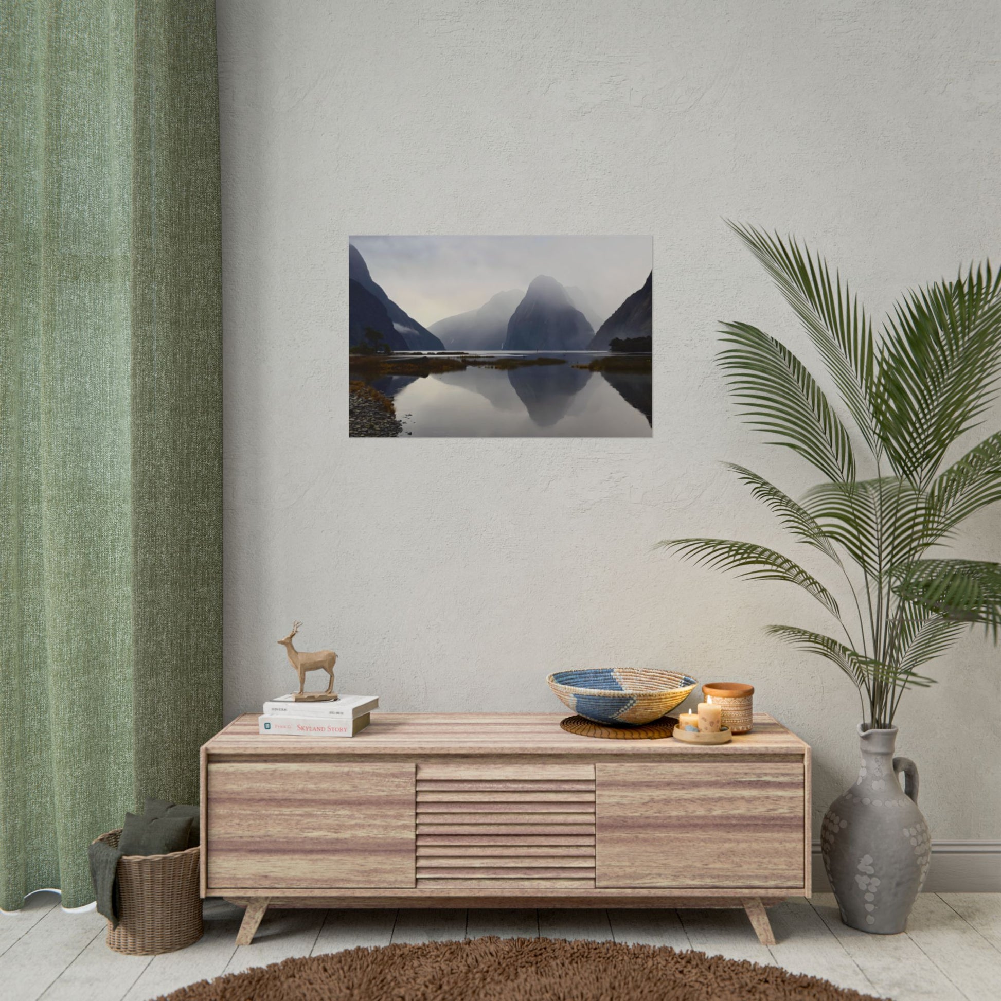 Misty Milford Sound New Zealand Landscape Photo Rolled Poster Wall Art