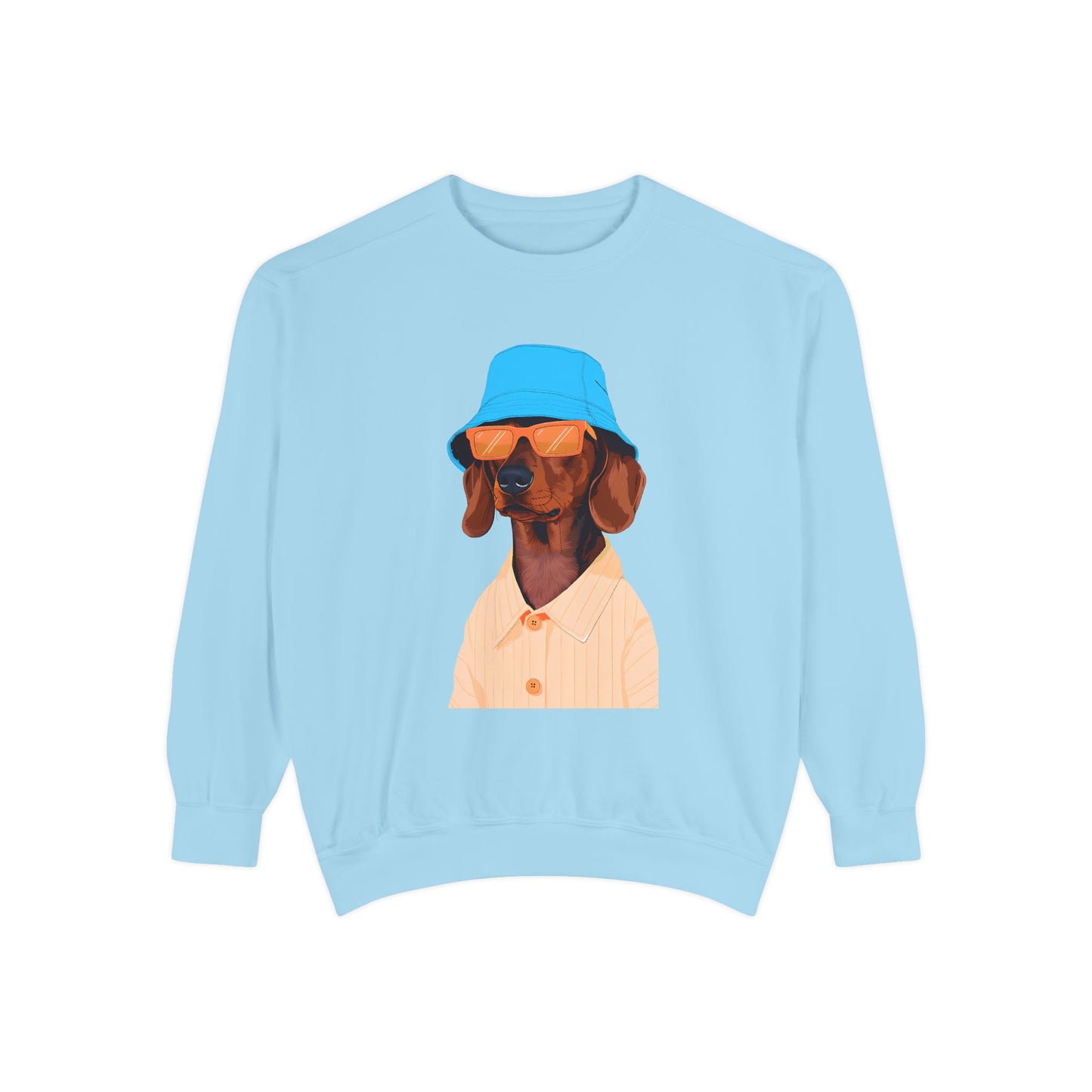 Cool Dog in Floppy Hat Sweatshirt Chambray
