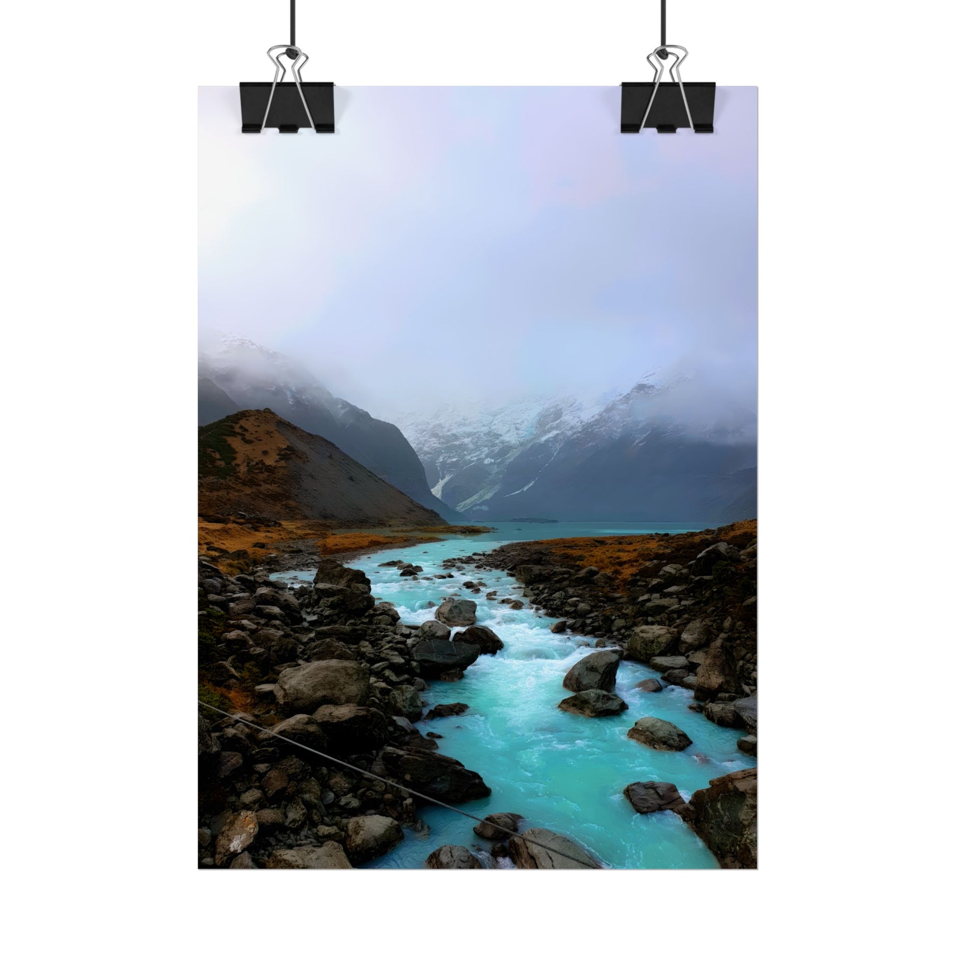 Mount Cook Glacial River Wall Art, NZ Hooker Valley Scenic Print