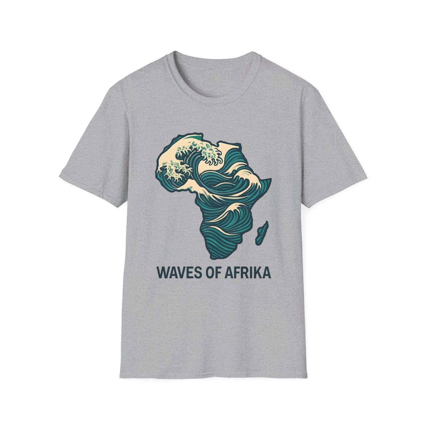 Waves of Afrika T-Shirt, Unique African Map Art Tee Sport Grey