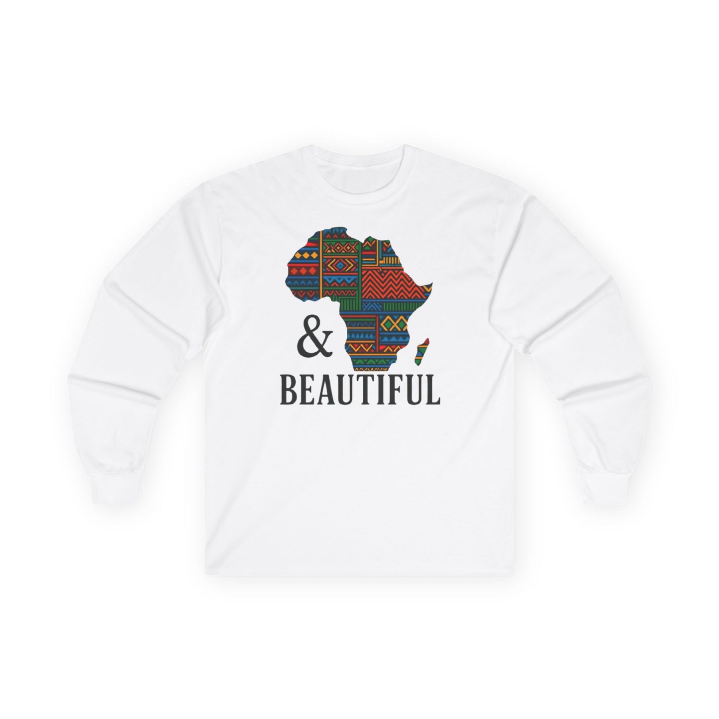 African Pride Long Sleeve Tee - Unisex Cultural Awareness Shirt for Travelers and Everyday Wear Featuring Africa Map White