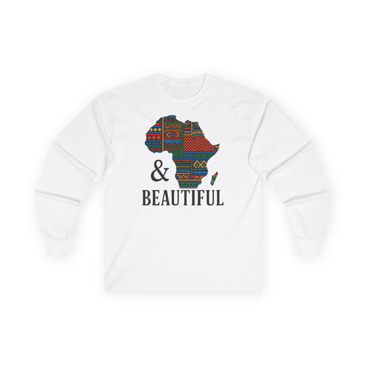 African Pride Long Sleeve Tee - Unisex Cultural Awareness Shirt for Travelers and Everyday Wear Featuring Africa Map White
