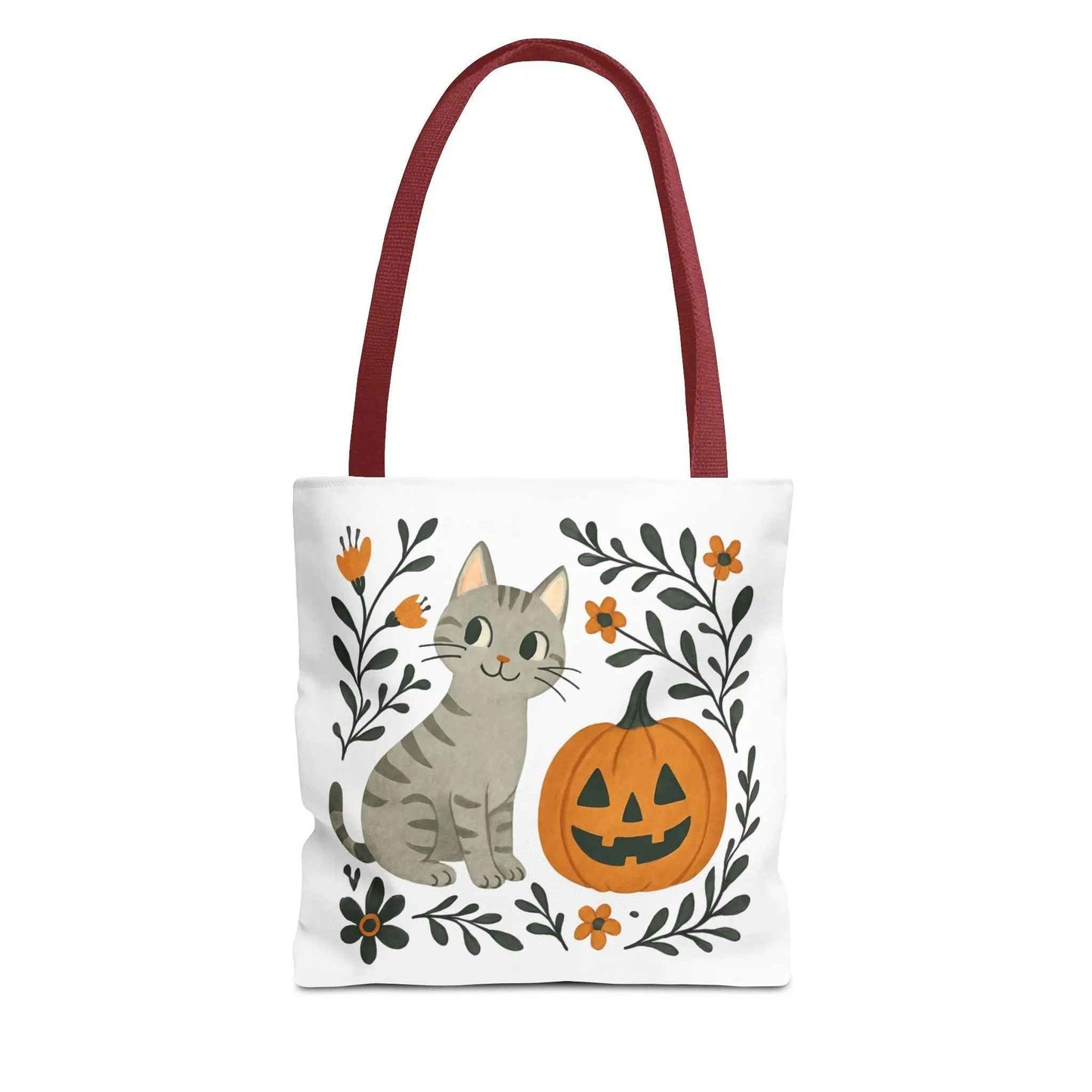 Adorable Cat Pumpkin Tote Bag 13" × 13'' Red