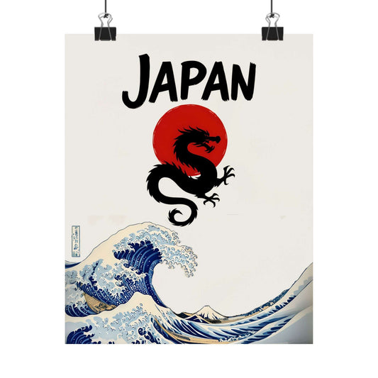 Japanese Wave Dragon Poster 8" x 10" Matte