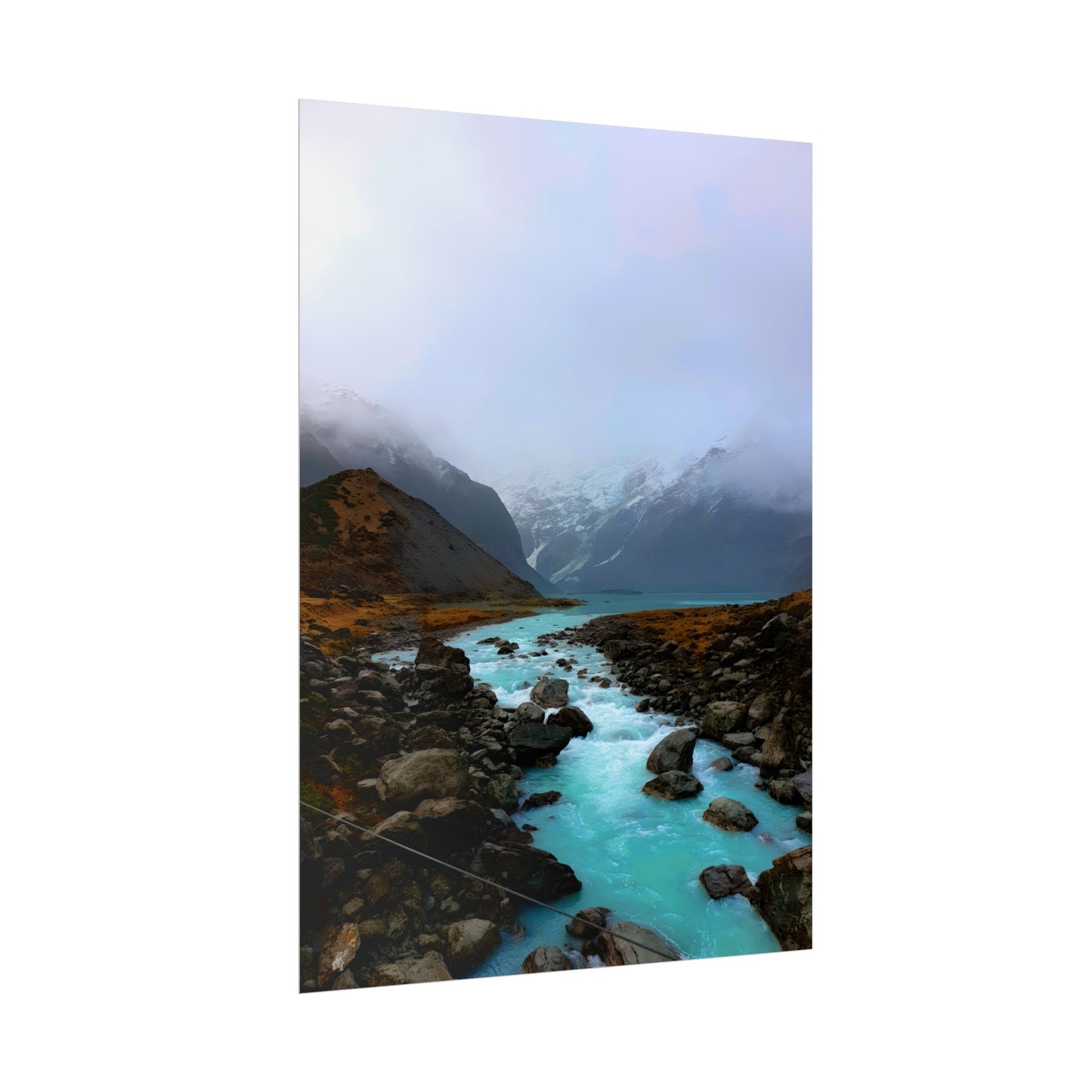 Mount Cook Glacial River Wall Art, NZ Hooker Valley Scenic Print