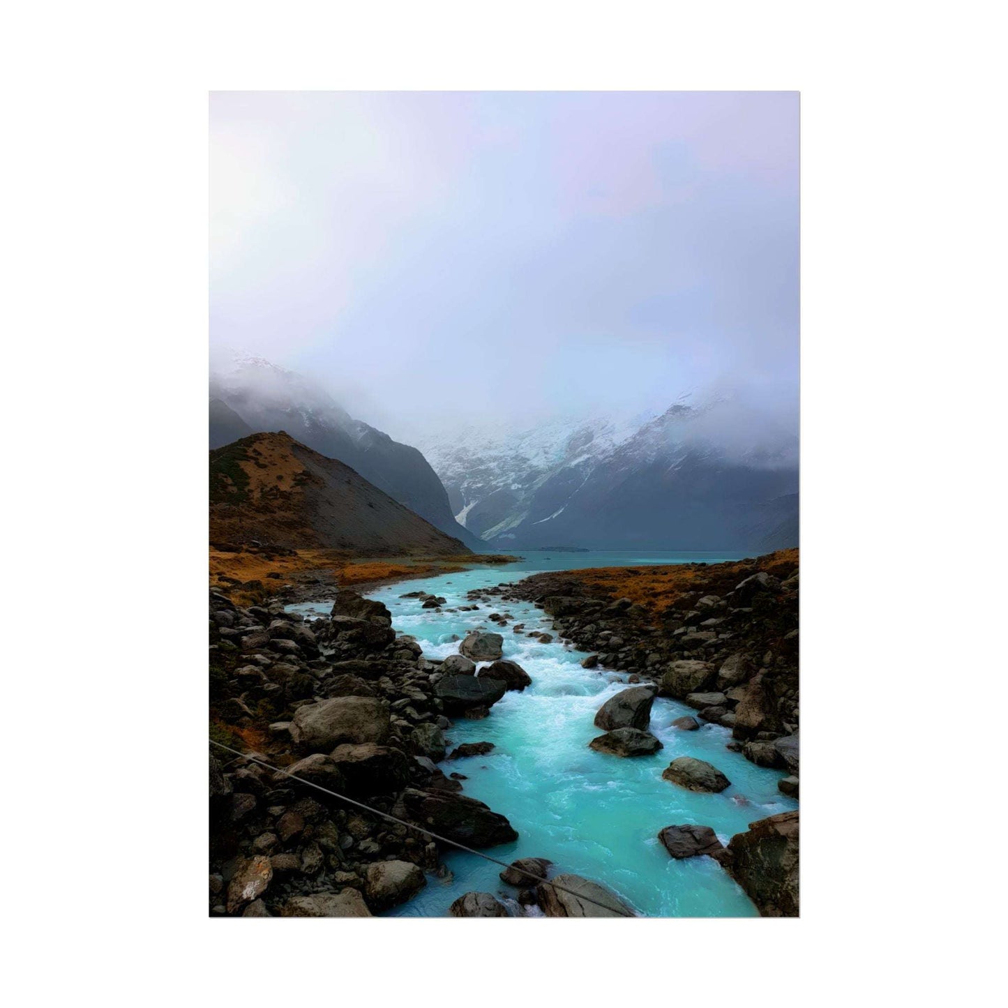 Mount Cook Glacial River Wall Art, NZ Hooker Valley Scenic Print 5" x 7" (Vertical) Semi Glossy