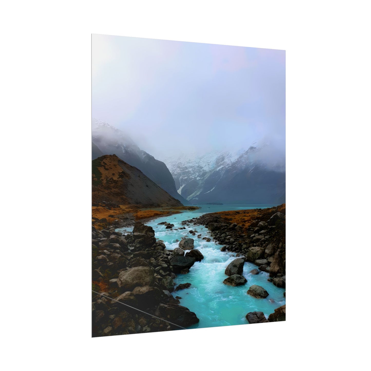 Mount Cook Glacial River Wall Art, NZ Hooker Valley Scenic Print