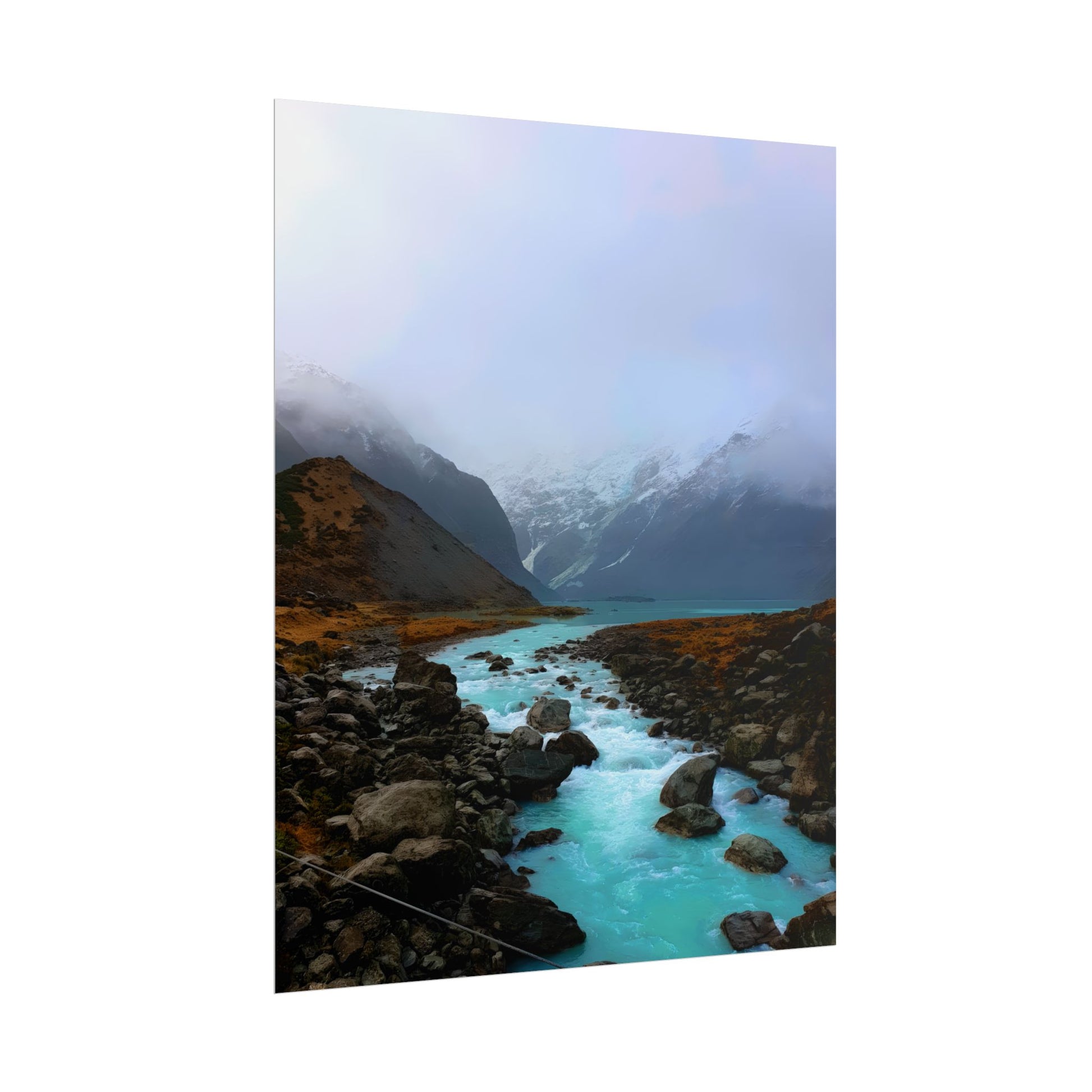 Mount Cook Glacial River Wall Art, NZ Hooker Valley Scenic Print