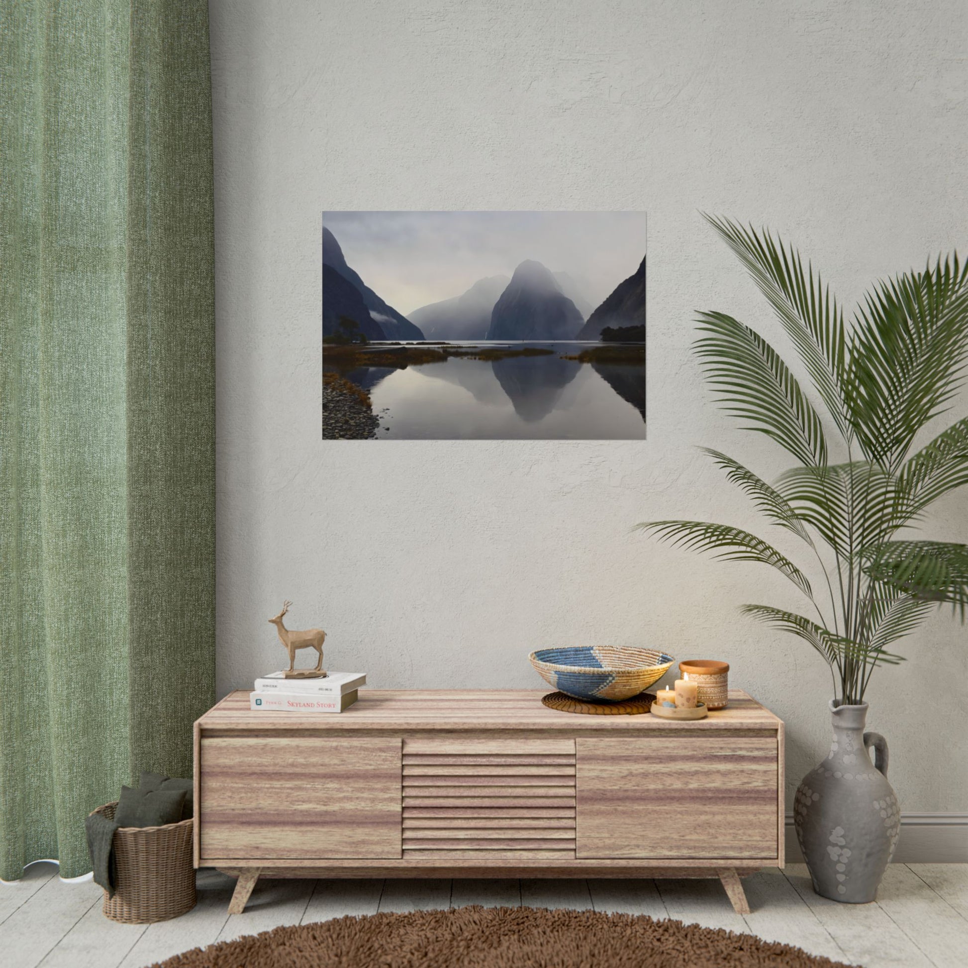 Misty Milford Sound New Zealand Landscape Photo Rolled Poster Wall Art