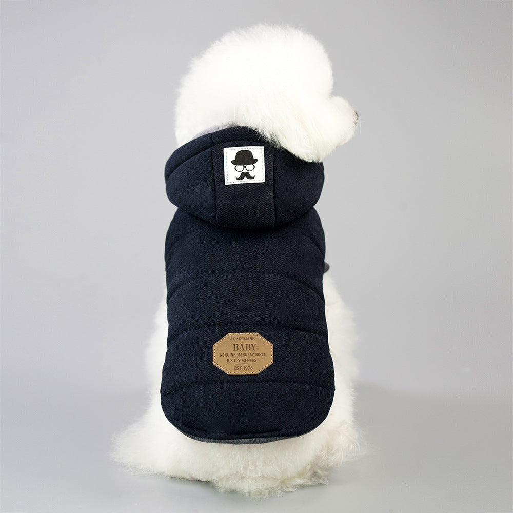 Dog Two-Layered Cotton Coat with Leg Coverage Black S