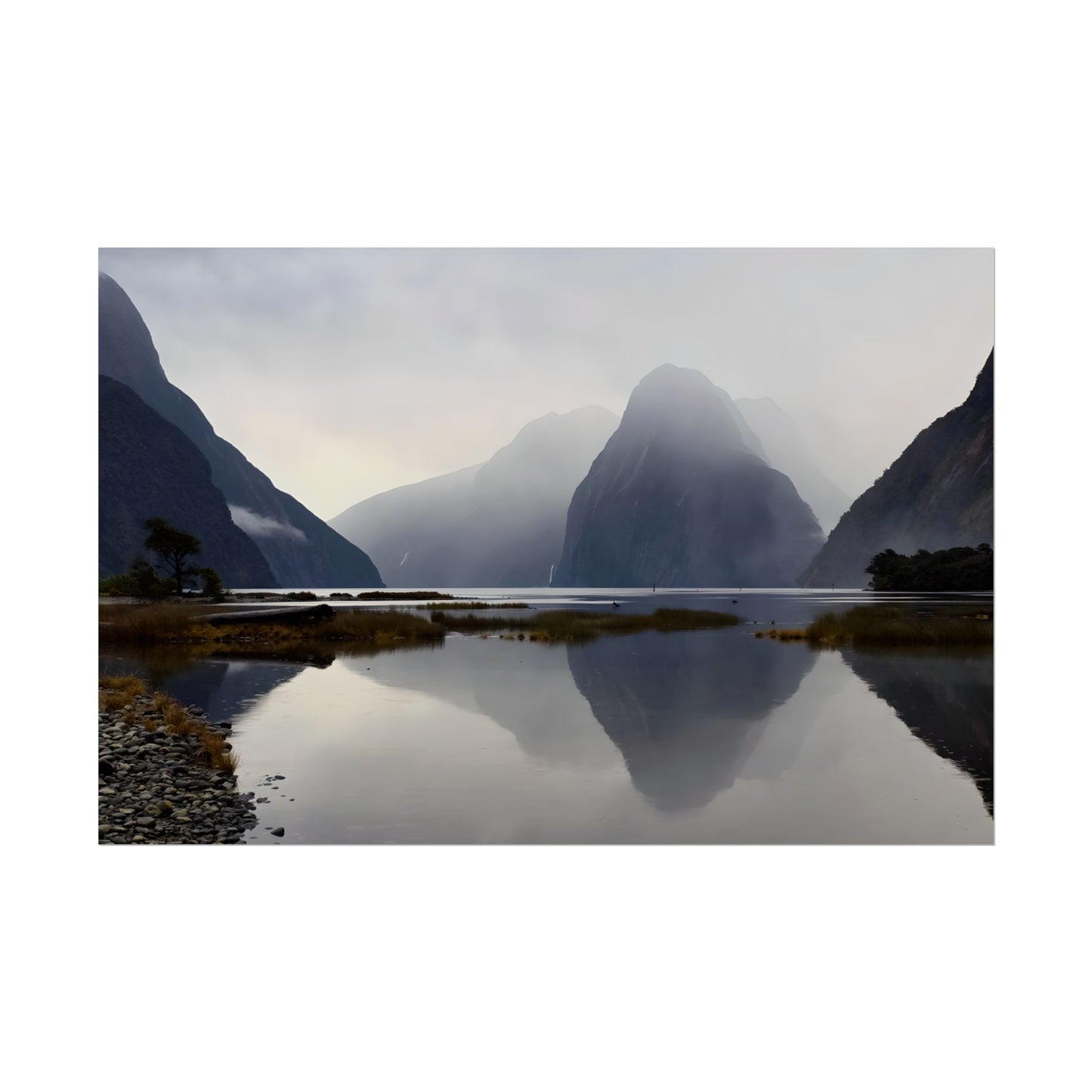 Misty Milford Sound New Zealand Landscape Photo Rolled Poster Wall Art 30″ x 20″ (Horizontal) Semi Glossy
