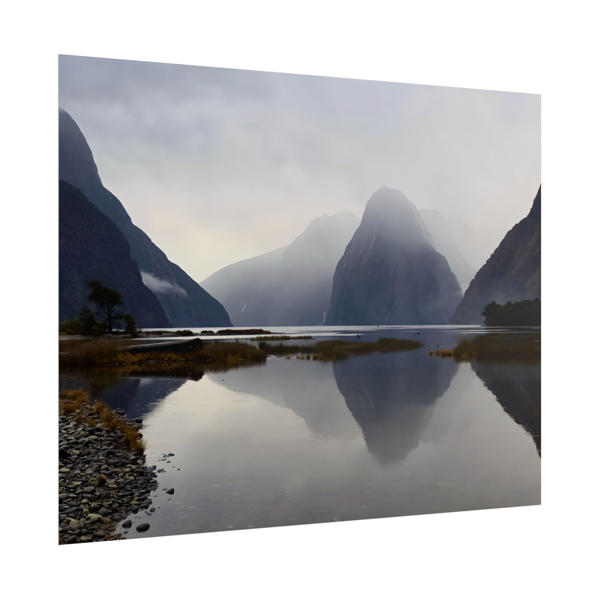 Misty Milford Sound New Zealand Landscape Photo Rolled Poster Wall Art