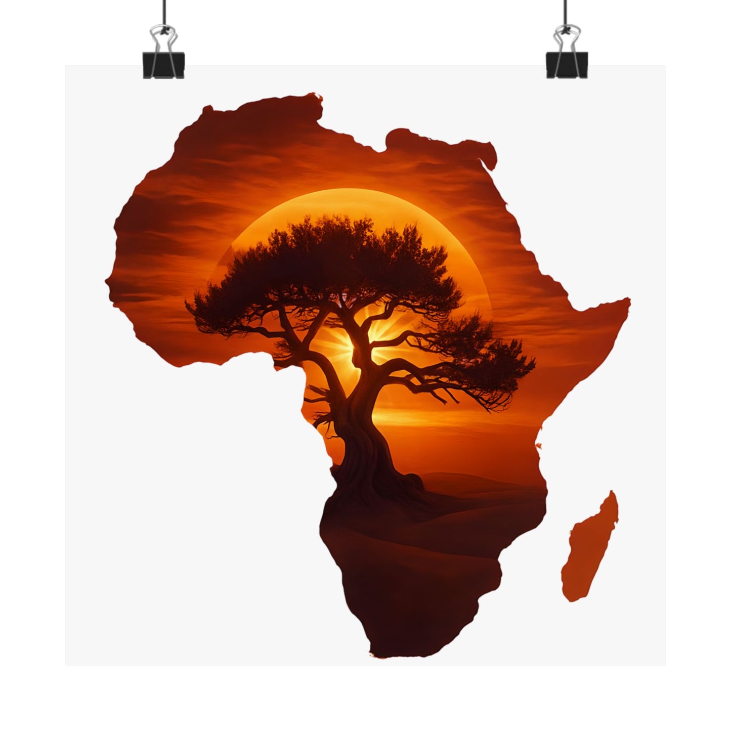 Unique Africa Map Sunset Poster 10″ x 10″ Matte