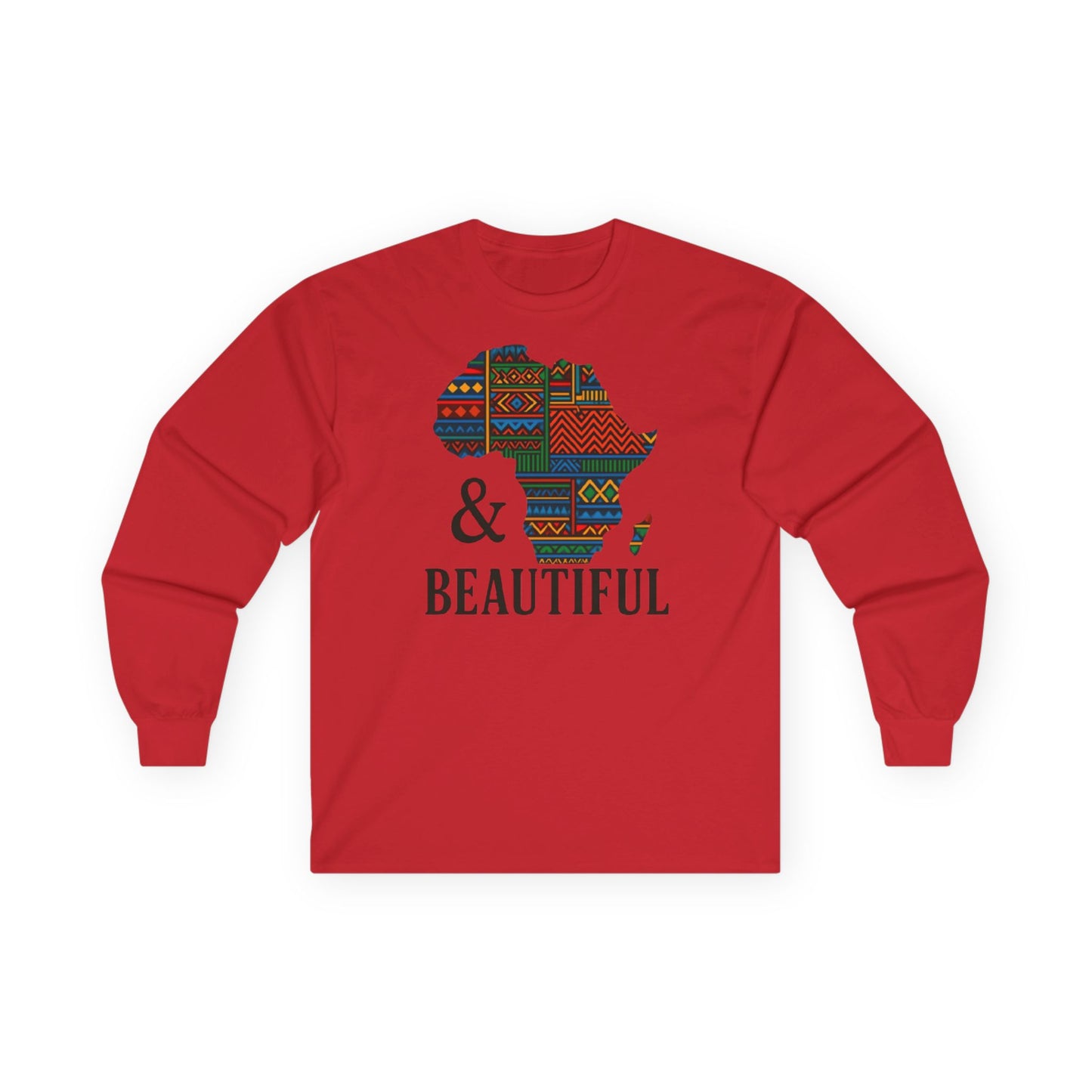 African Pride Long Sleeve Tee - Unisex Cultural Awareness Shirt for Travelers and Everyday Wear Featuring Africa Map Red