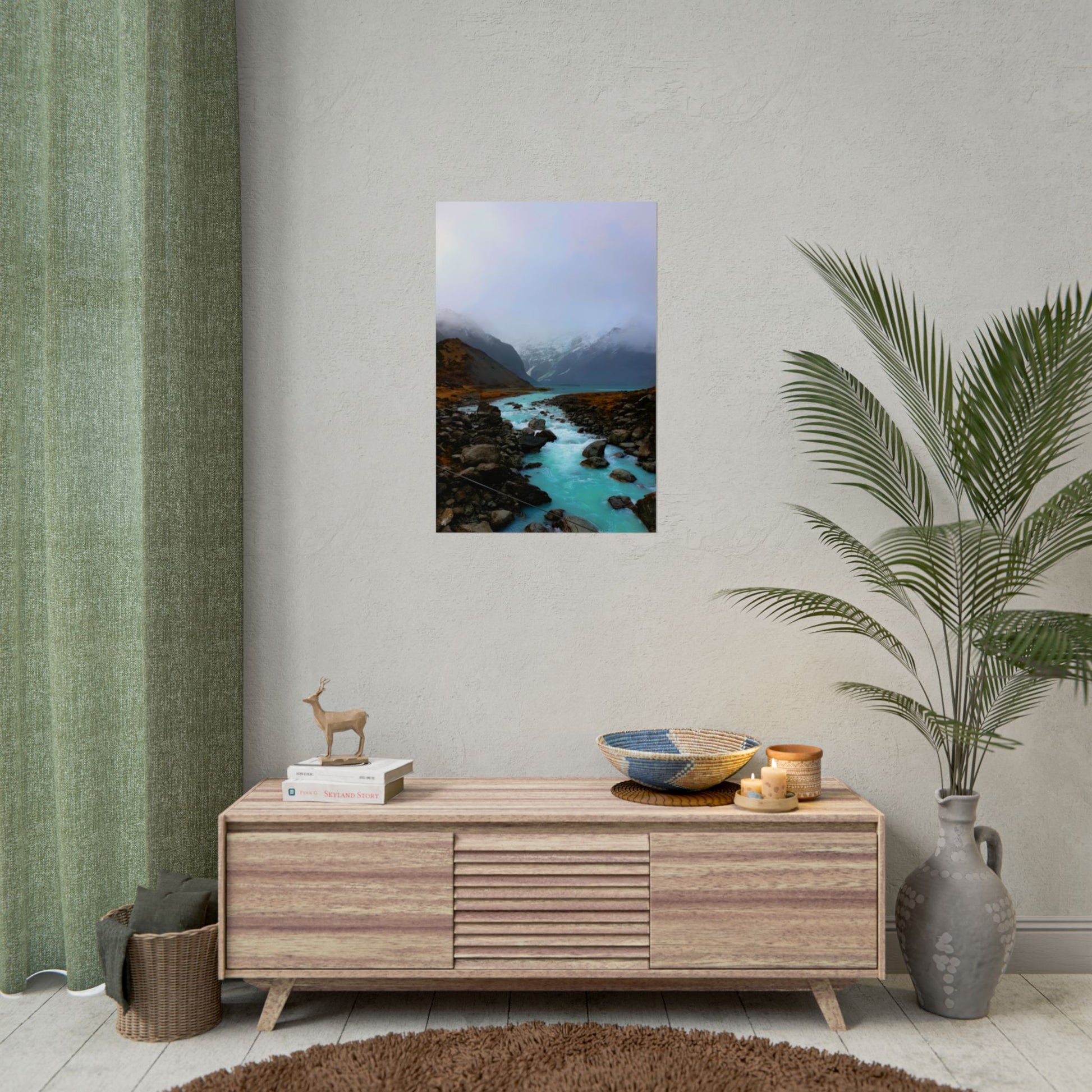 Mount Cook Glacial River Wall Art, NZ Hooker Valley Scenic Print