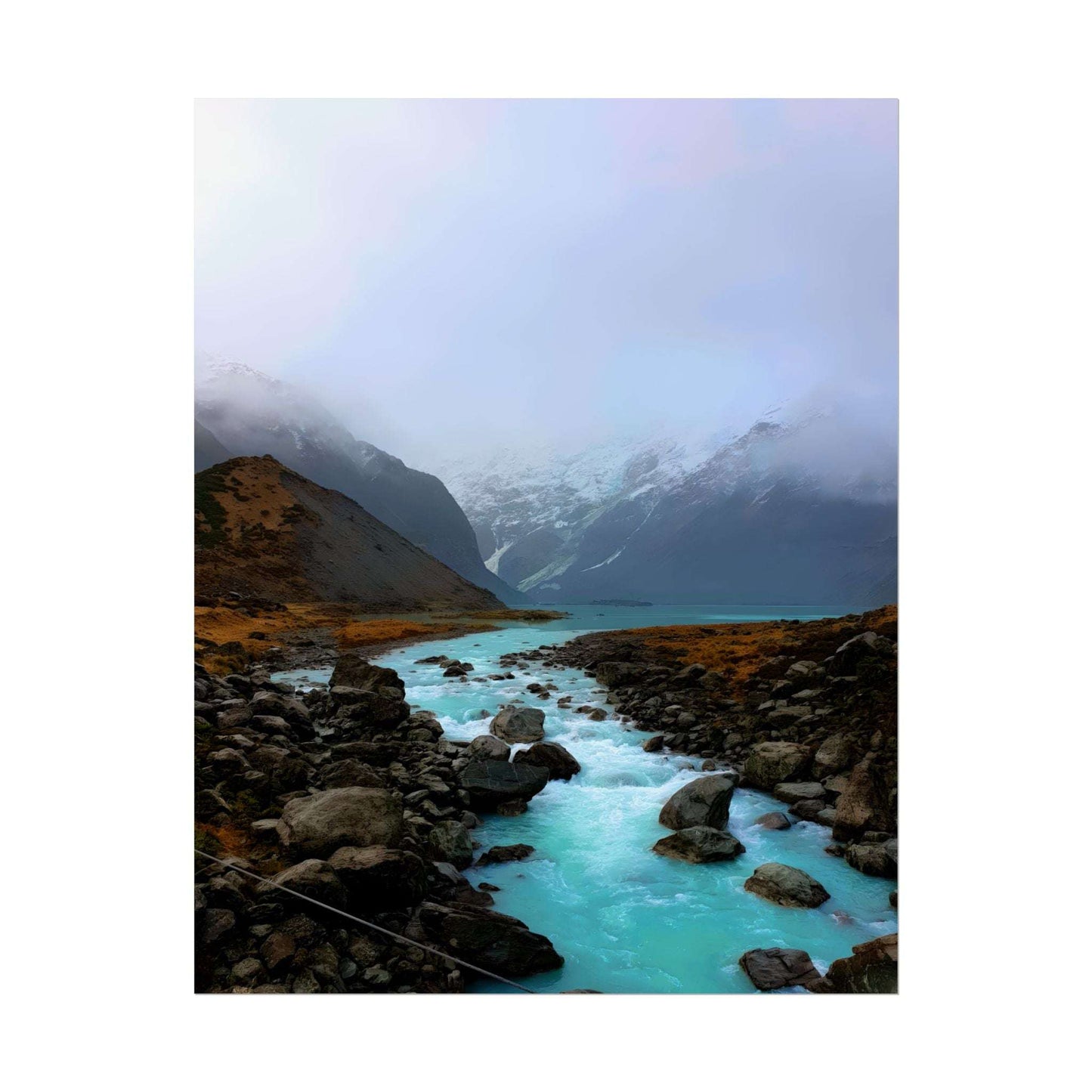Mount Cook Glacial River Wall Art, NZ Hooker Valley Scenic Print 11″ x 14″ (Vertical) Semi Glossy