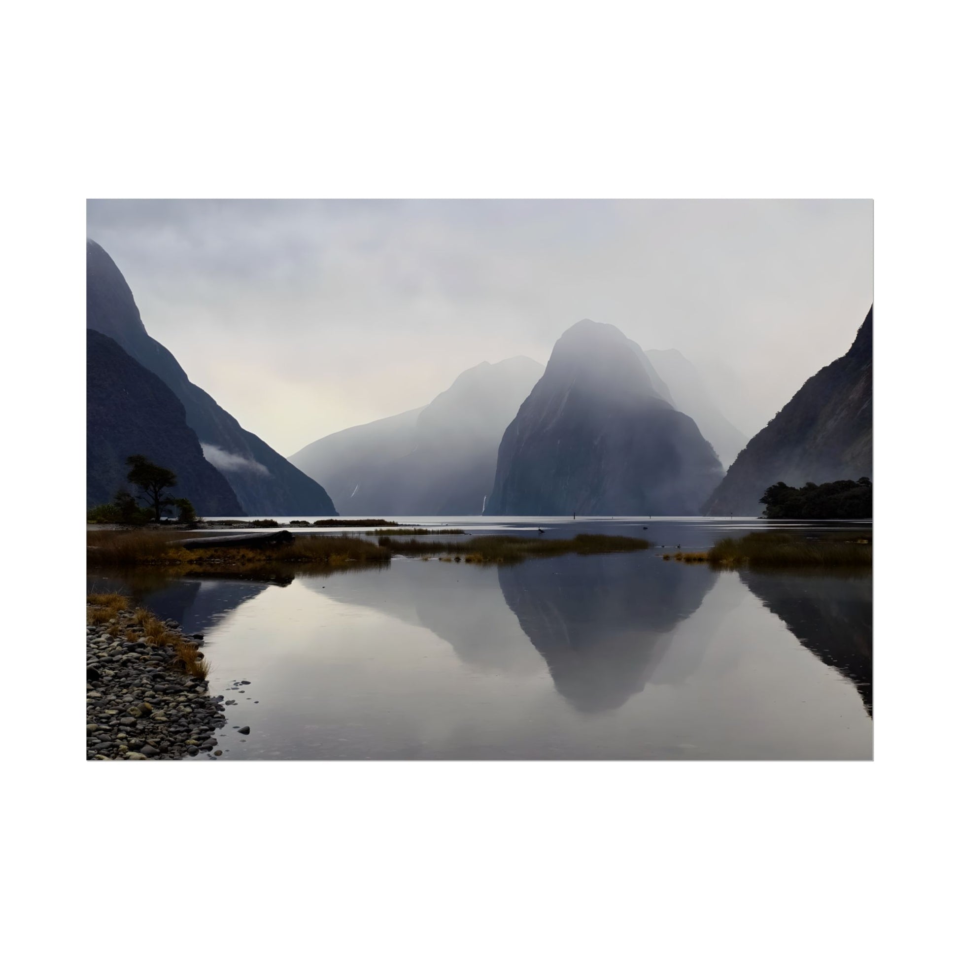Misty Milford Sound New Zealand Landscape Photo Rolled Poster Wall Art 7" x 5" (Horizontal) Semi Glossy