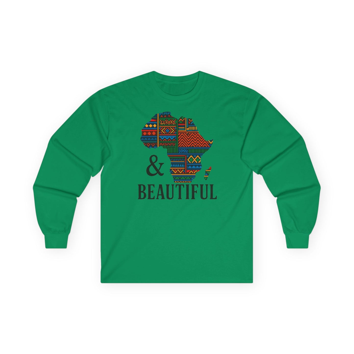 African Pride Long Sleeve Tee - Unisex Cultural Awareness Shirt for Travelers and Everyday Wear Featuring Africa Map Kelly Green