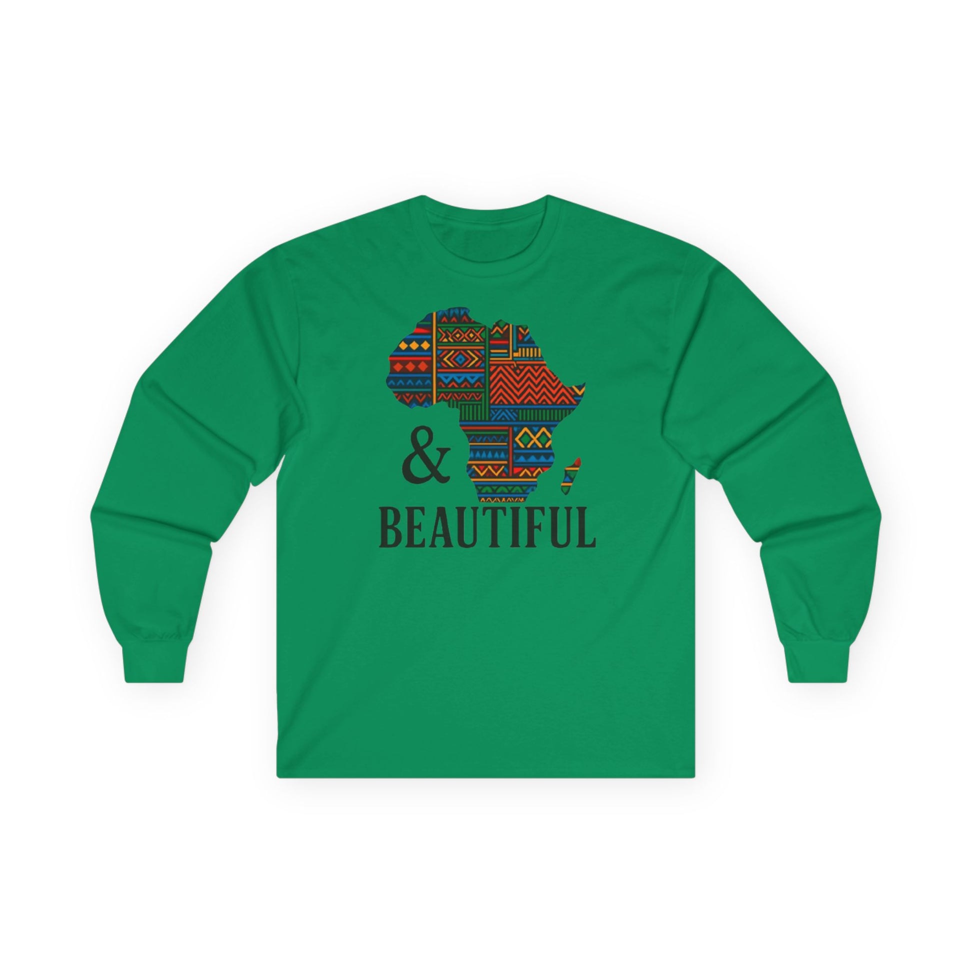 African Pride Long Sleeve Tee - Unisex Cultural Awareness Shirt for Travelers and Everyday Wear Featuring Africa Map Kelly Green