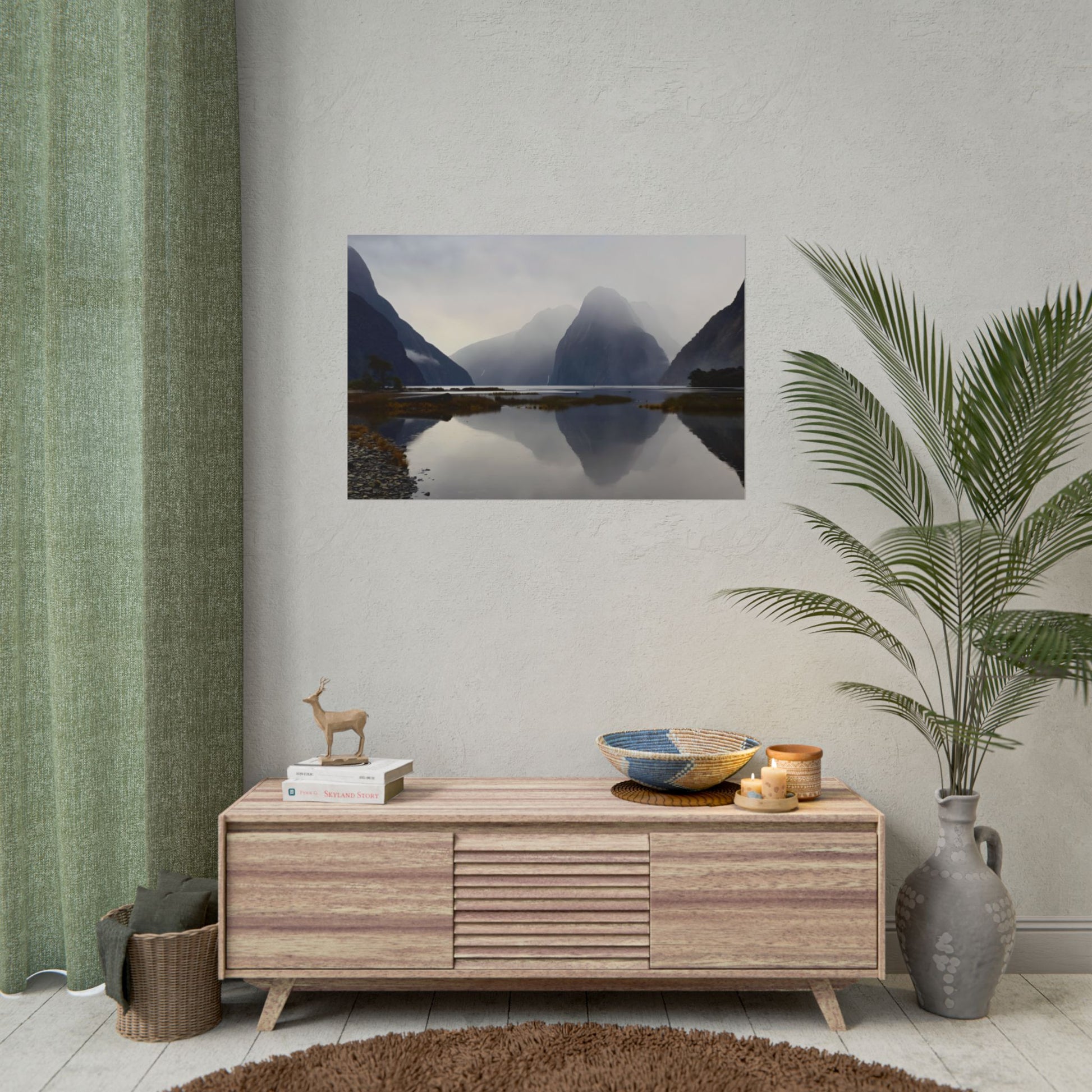 Misty Milford Sound New Zealand Landscape Photo Rolled Poster Wall Art