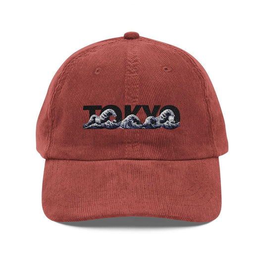 Japan Tokyo Wave Embroidered Vintage Corduroy Baseball Cap Burgundy One size