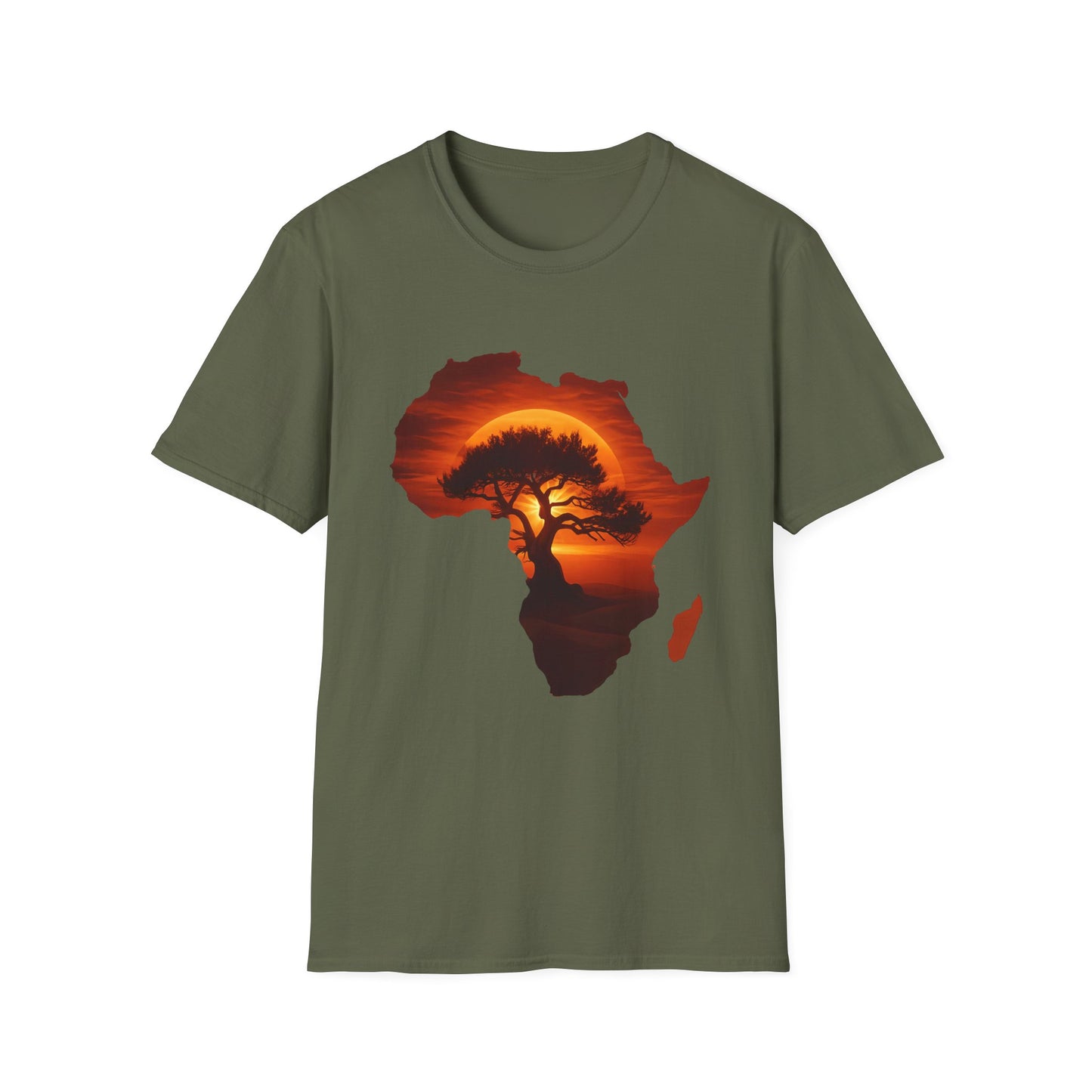 Unique Africa Map T-Shirt Military Green