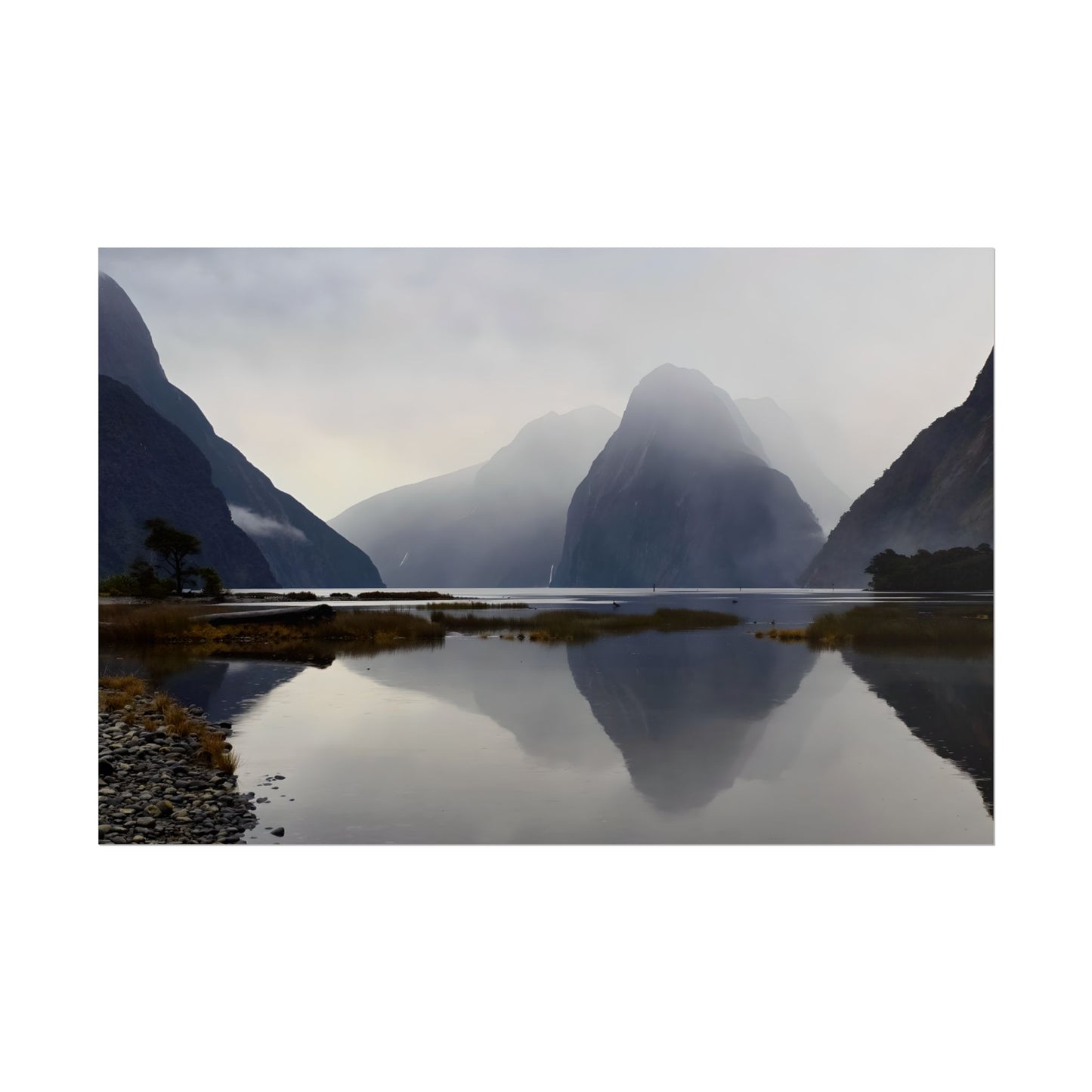 Misty Milford Sound New Zealand Landscape Photo Rolled Poster Wall Art 30″ x 20″ (Horizontal) Matte